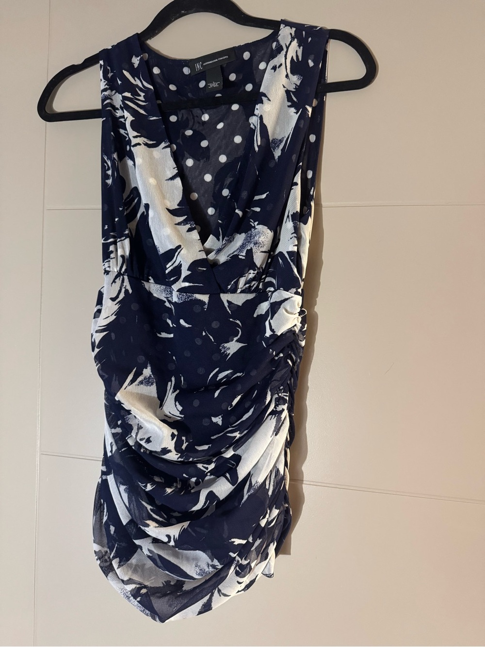 Navy and white pattern tank blouse